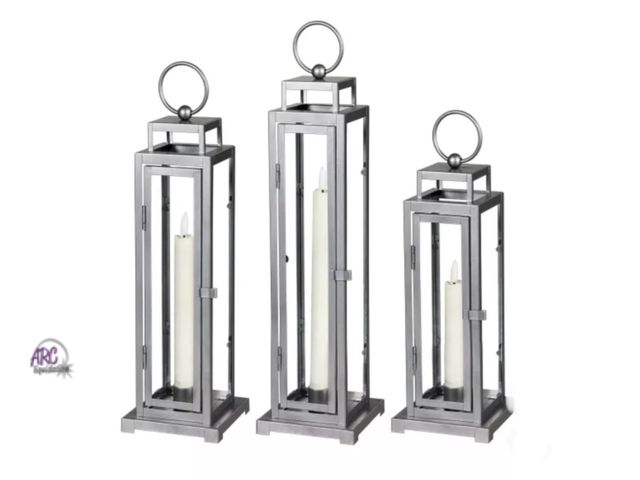 Lot 56-210617 - NEW Evergreen Tower Lantern, LED Tapered Candle, 3-Pack/ Gray