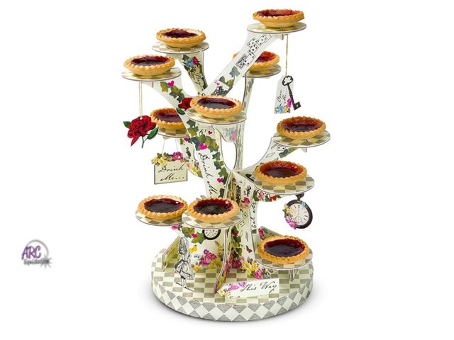 Lot 56-223918 - NEW OPEN BOX Talking Tables Alice in Wonderland Cupcake Cake Stand
