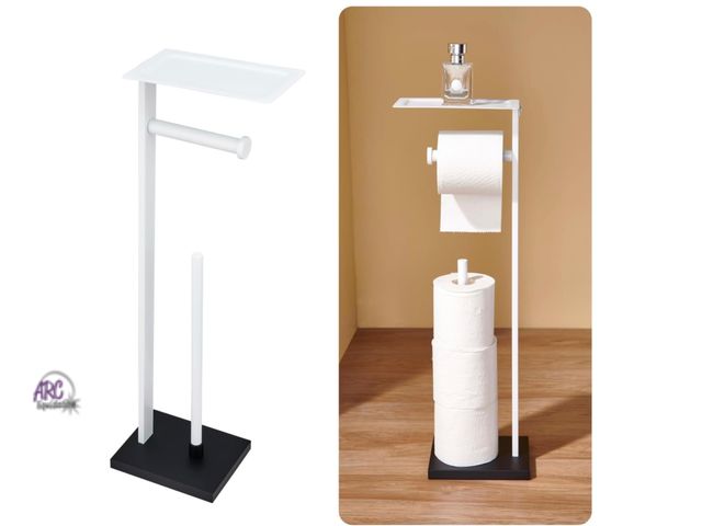 Lot 56-634950 - New - Freestanding Toilet Paper Holder Stand–Stainless Steel Bathroom Tissue Holder with Storage Tra...