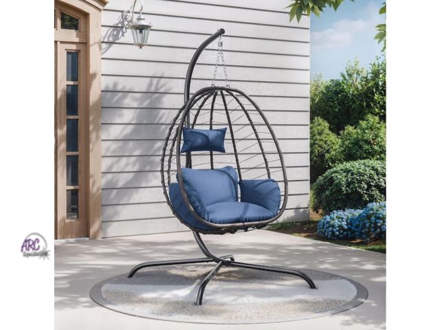 Lot 56-637364 - New Opened Box Retail $298 - Halmuz Outdoor/Indoor Wicker Egg Swing Chair with Stand 350 lbs. Capaci...