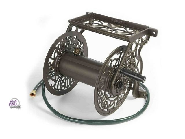 Lot 56-793724 - New/ damage top Liberty Garden LBG-704 125' Steel Decorative Garden Hose Wall Mounted Reel