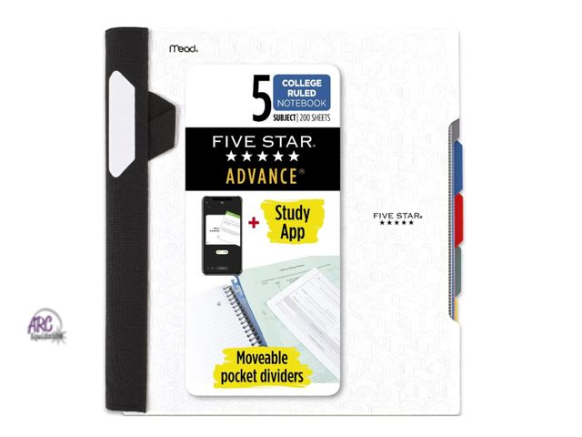 Lot 56-117424 - New Five Star Advance 5 Subject College Ruled Notebook Plus Study App, 8.5" x 11", White, Poly, Spir...