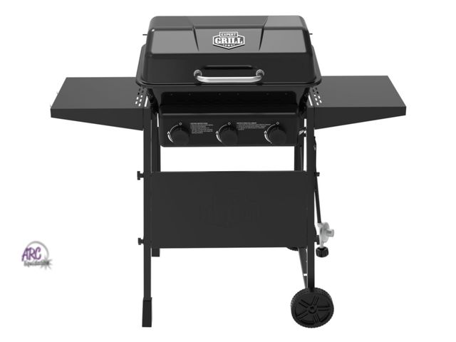 Lot 56-662667 - New Opened Box - Expert Grill 3-Burner Propane Gas Grill with Wheels and Side Shelves, Black has sma...