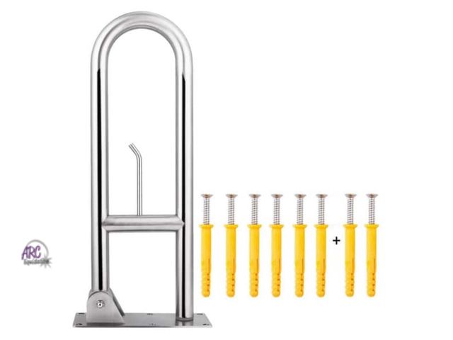 Lot 56-640265 - New Out of Box - 29.5 in. Stainless Toilet Safety Rails with Paper Holder, Flip-Up Toilet Grab Bar, ...