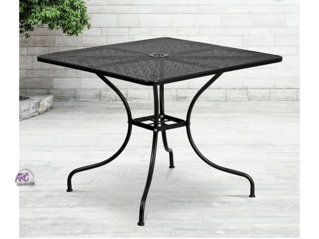 Lot 56-268198 - NEW OPEN BOX Flash Furniture Commercial Grade 35.5" Square Black Indoor-Outdoor Steel Patio Table wi...