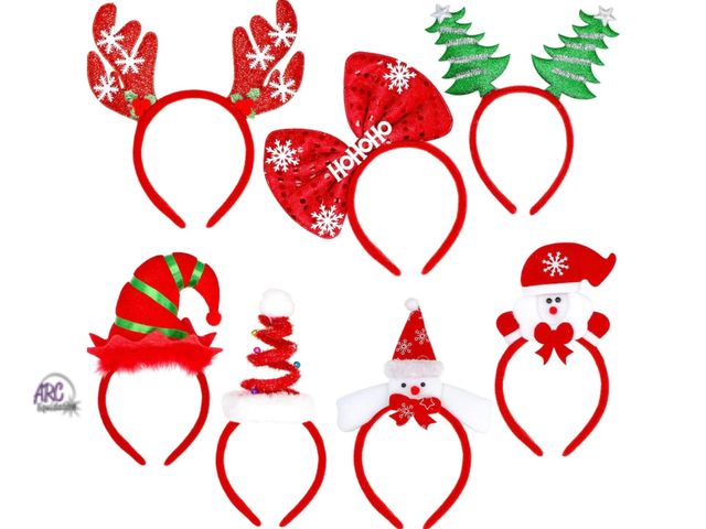 Lot 56-153130 - New 7 Pack Multi Holiday Christmas Headbands For Kids