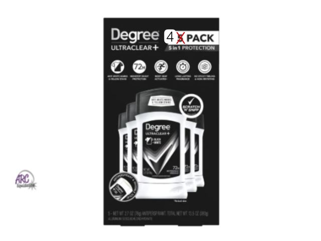 Lot 56-222161 - New In Package - 4 Pack Degree Ultraclear+ 72H Antiperspirant Deodorant 2.7 Oz Each Black + White
