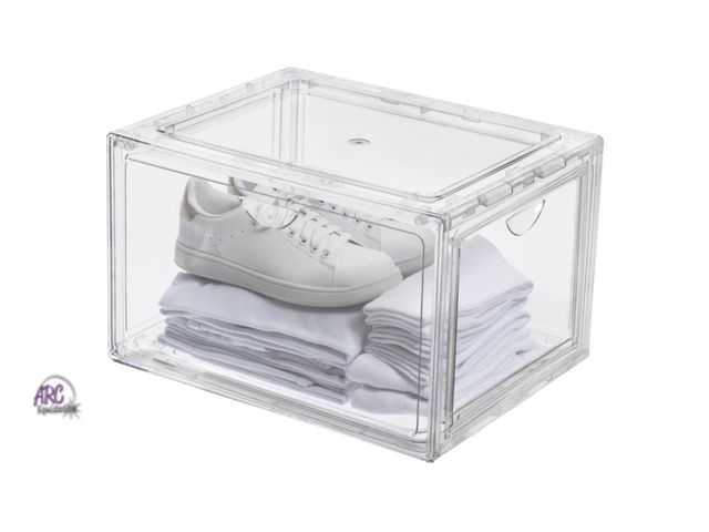 Lot 56-628550 - New - Stackable Shoebox &amp; Organizer, 4-pack. Dimensions:15.1" L × 11.8" W × 9.4 H/D, ideal for s...