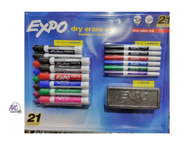 Lot 56-523440 - TORN PACKAGE- Expo dry erase set-21 markers and eraser