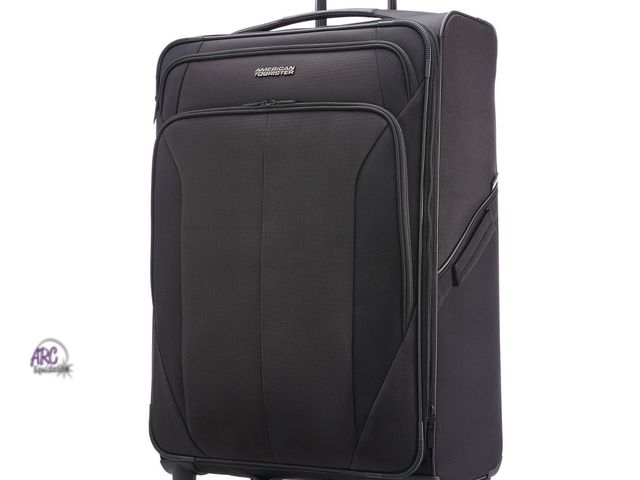 Lot 56-891321 - New without Tags - American Tourister Softside Large Checked Spinner Suitcase - Black - Expandable, ...