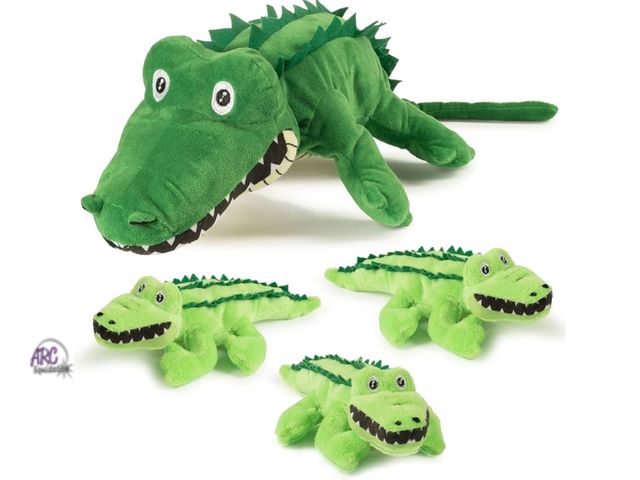 Lot 56-290530 - NEW Plush Creations Talking Stuffed Mommy Alligator with 3 Babies