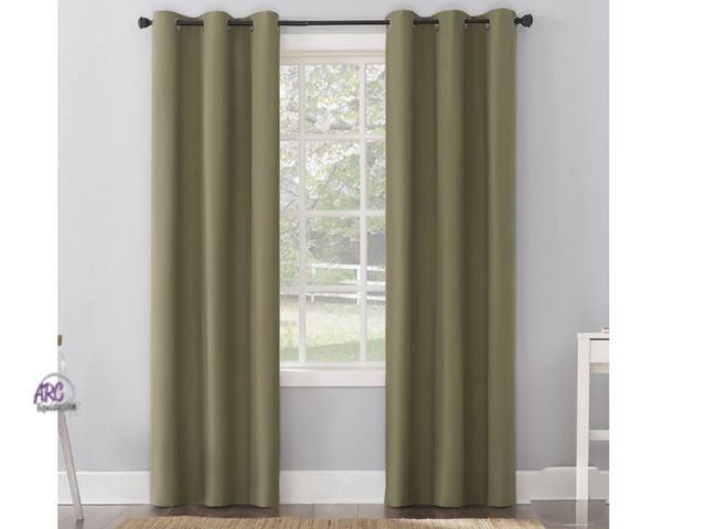 Lot 56-370464 - New out of package Sun Zero one panel pair 100”X63” blackout curtains olive green