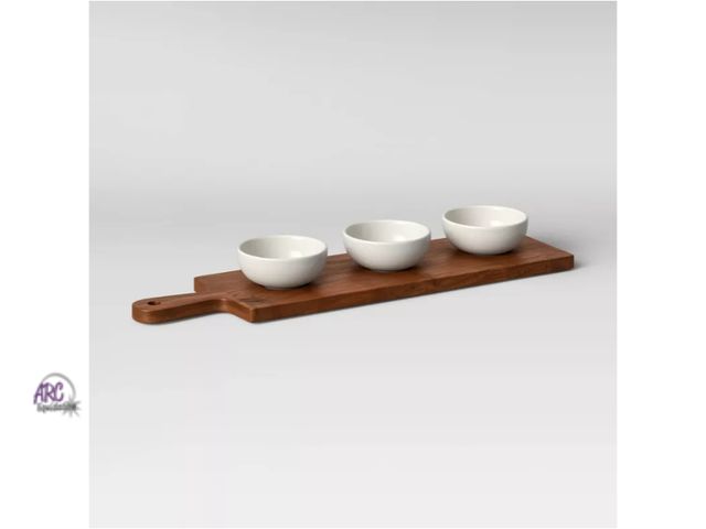 Lot 56-712427 - New 4pc Wood Cutting Board and Ceramic Bowl Set - Threshold