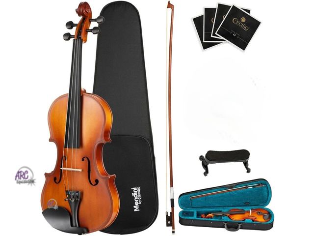 Lot 56-477612 - For repair or parts Mendini by Cecilio Violin Full Size Kit For Beginners - Hand Carved Acoustic Vio...