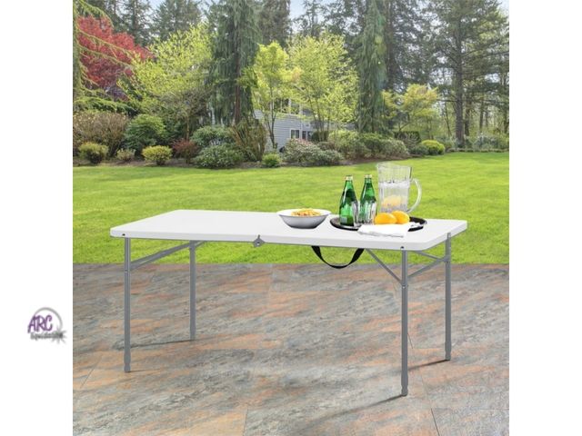 Lot 56-789413 - New 4 Foot Fold-in-Half Adjustable Folding Table, White