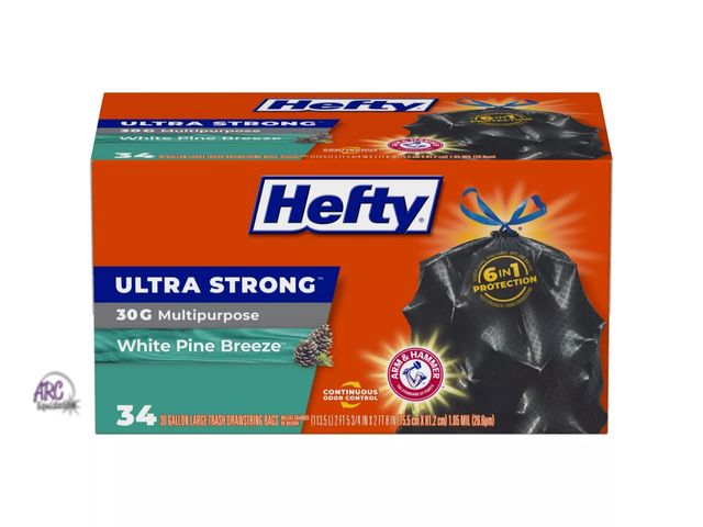 Lot 56-475912 - NEW-Hefty Ultra Strong White Pine Breeze Large Drawstring Trash Bags 30gal - Black - 34ct