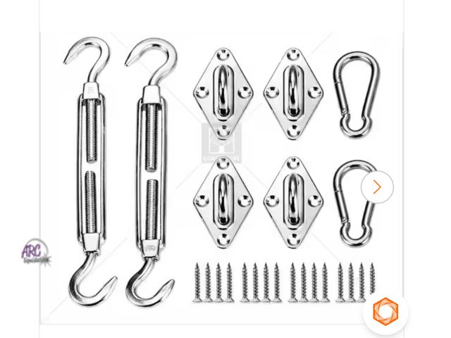 Lot 56-318460 - New in package Stainless Steel
Square/Rectangle Sun Shade
Sail Canopy Hardware
Installation Kit