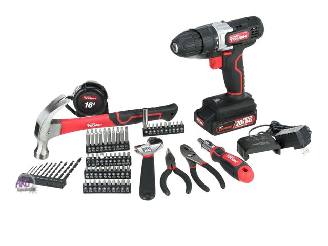 Lot 56-295713 - NEW OUT OF BOX (missing bag) Hyper Tough 20V Max Lithium-Ion 3/8 inch Cordless Drill, 70-Piece Home ...