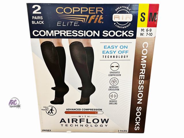 Lot 56-374065 - New Out Of Package 2 pk Copper Fit Unisex Compression Sock, Men’s 6-9 Woman’s 7-10