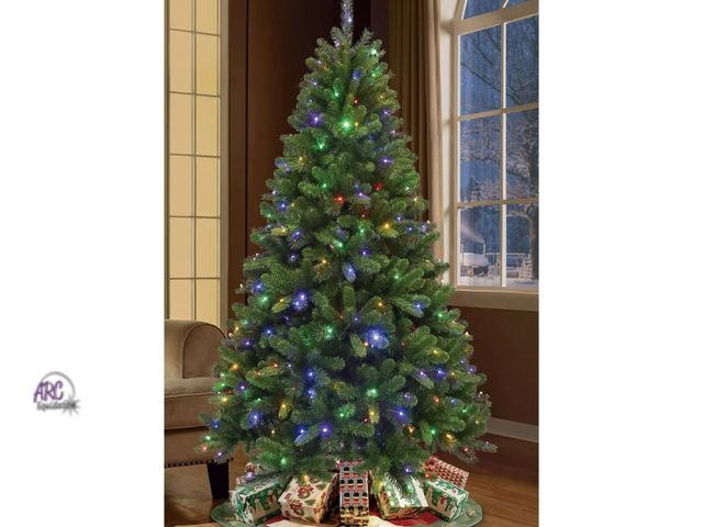 Lot 56-618830 - New tested and works - Holiday Time 7 ft Valley Pre-Lit Green Artificial Christmas Tree with Color-C...