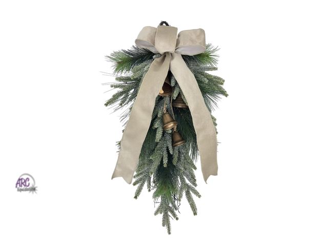 Lot 56-290130 - NEW Christmas Bells with Bow Hanging Swag
Decor, 28 in,