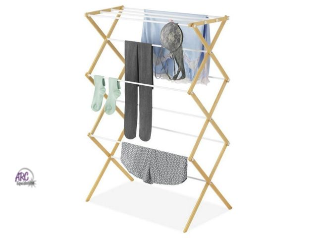 Lot 56-543817 - NEW-Whitmor-wood clothes drying rack-fold up design