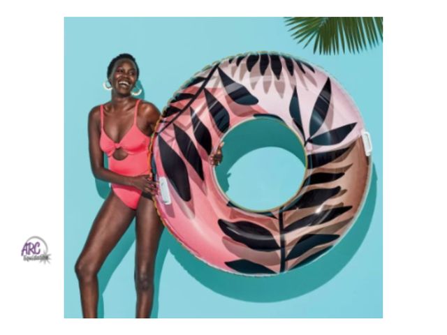 Lot 56-441860 - Possibly Used - Inflated - 48" Pool Tube with Handles Inner Tube - Sun Squad™ Pink Palm
