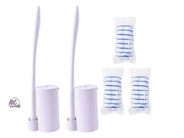 Lot 56-322350 - New box damaged product new, Topo Bear Disposable Toilet Brush Holder Set Toilet Wand (Pack of 2) To...