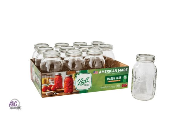 Lot 56-153912 - New Ball 32 oz Mason Jars Regular Mouth 12pk, Quart Canning Jars with Lids and Rings, Large Ball Jar...