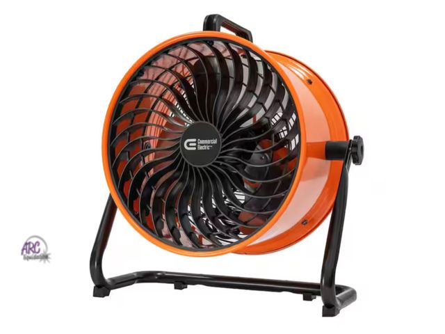Lot 56-614961 - New Tested and Works - 16 in. 3-Speed Drum Floor Fan in Orange High Velocity Turbo. Missing spacers ...