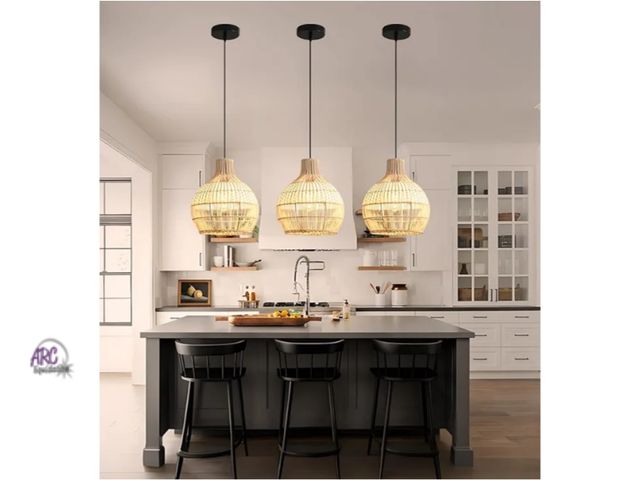 Lot 56-761651 - New in box. 3 Pack Rattan Pendant Light Fixture Mini Hand-Woven White Rattan Chandelie,11Inch Boho W...