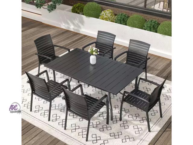 Lot 56-606360 - New in Box - Retails $434.77 - 7-Piece Metal Rectangular Patio Outdoor Dining Set Previously assembl...
