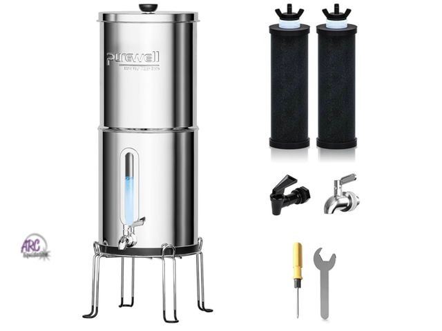 Lot 56-192240 - New Purewell 3.5G Family-Sized Gravity Water Filter System, 3-Stage 0.01μm Ultra-Filtration Stainles...