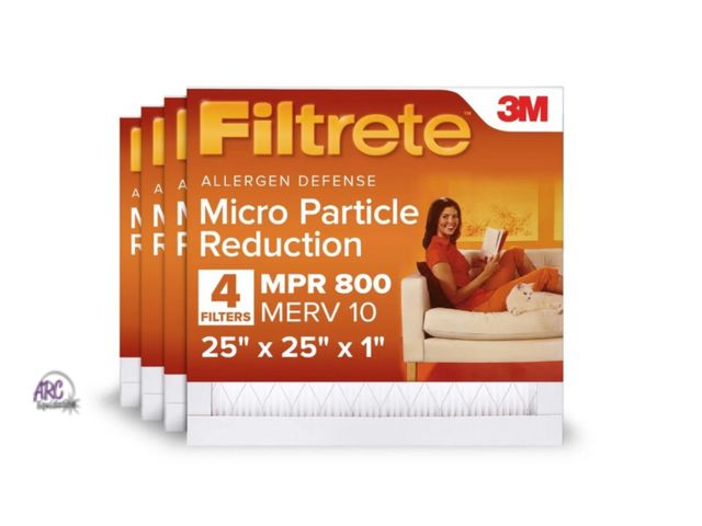 Lot 56-641851 - New - Filtrete 25x25x1 HVAC Furnace Air Filter, MPR 800 MERV 10, Micro Particle Reduction, 4 Pack