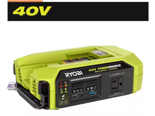 Lot 56-501764 - NEW IN BOX  RYOBI 40V 300-Watt Portable Battery Inverter Power Source and 40V Battery Charger (Tool ...