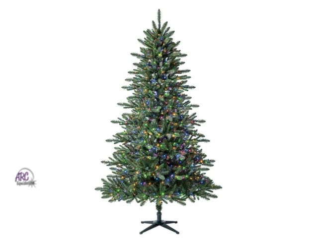 Lot 56-752430 - New 7.5' Pre-Lit Milford Pine Green Artificial Christmas Tree with LumaDazzle Color-Changing Twinkle...