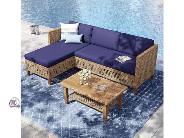 Lot 56-607860 - New Opened Box - Retails $340 - Brown bohemian style 3-Piece Wood Outdoor Wicker Patio Conversation ...