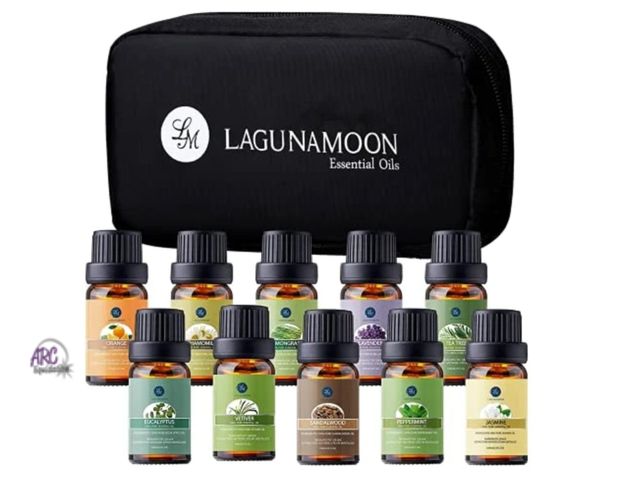 Lot 56-333851 - New Lagunamoon Essential Oils Set Top 10 with Portable Bag, Pure Aromatherapy Essential Oils for Dif...