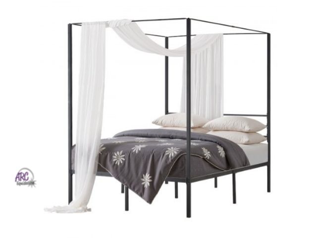 Lot 56-760050 - New in box. Full Size Canopy Bed Frame, Metal Canopy Bed with Four Posters Design, Heavy Duty Steel ...