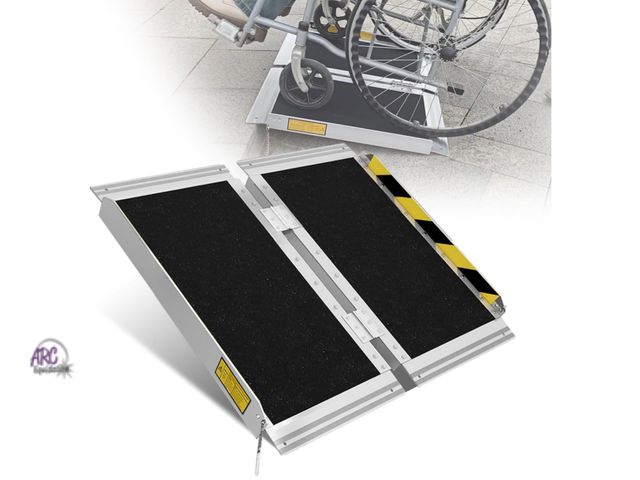 Lot 56-659140 - New - 2 Feet Portable Wheelchair Ramp, Non-Skid Aluminum Handicap Ramps with Handle, Folding Thresho...