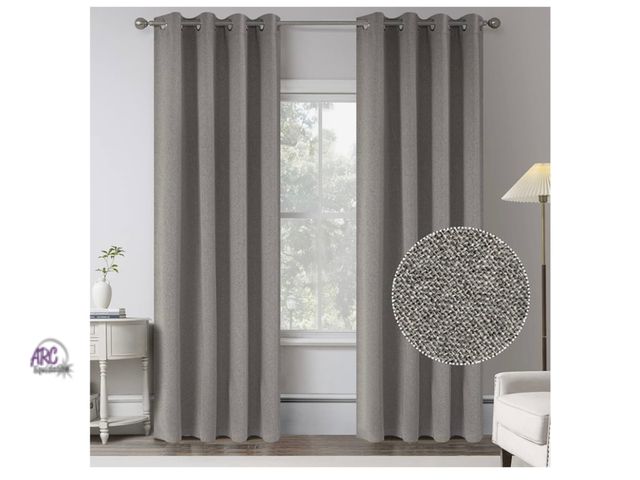 Lot 56-110360 - New 100 Percent Blackout Curtains 2 Panels Stone Color Burg Linen Textured Curtains for Modern Farmh...