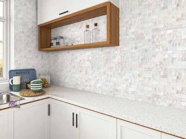 Lot 56-801423 - New - Art3d 11.8 in. x 11.8 in. White Peel and Stick Mother of Pearl Shell Backsplash Tile - $90 Ret...