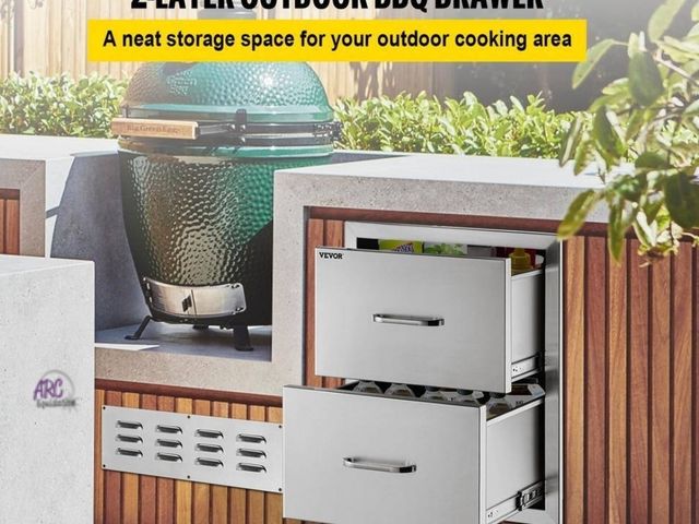 Lot 56-880840 - New - VEVOR Outdoor Kitchen Drawers 14 in. W x 14.3 in. H x 23 in. D Flush Mount Double BBQ Drawers ...