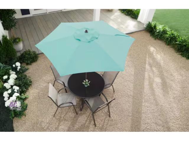 Lot 56-611161 - New in Box - 7.5 ft. Steel Market Outdoor Patio Umbrella in Haze Teal Blue