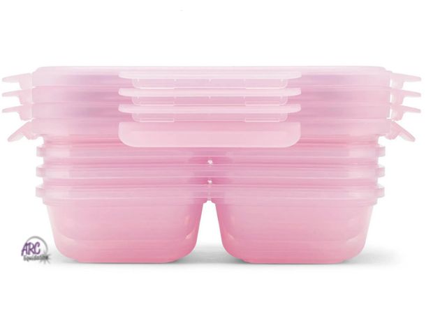 Lot 56-550329 - NEW-TORN PACKAGE-MISSING 1 LID-Ello snack prep 7 piece plastic set-pink