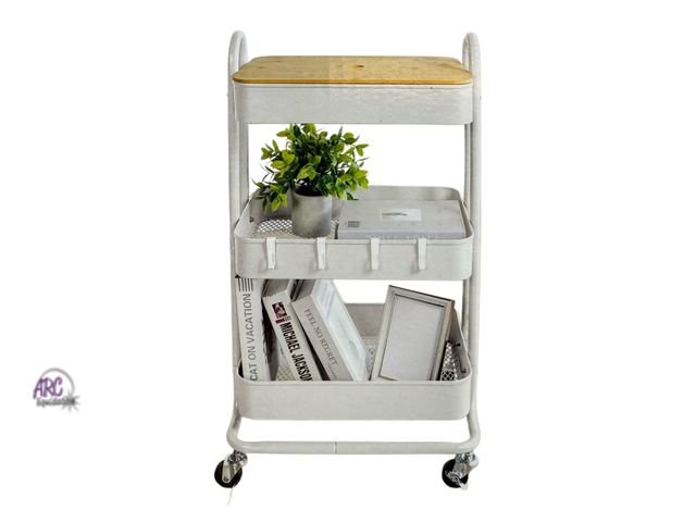 Lot 56-611829 - New opened box - SOHL 3-Tier Rolling Cart. The cart has dimensions of approximately 17.75 inches (W)...