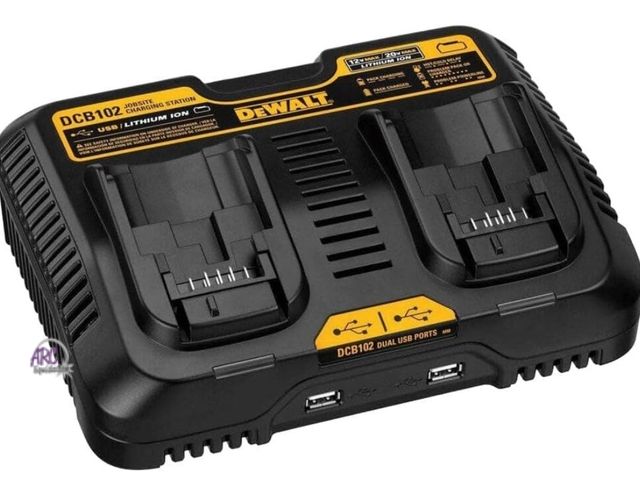 Lot 56-824230 - New - DEWALT 12/20V MAX Battery Charger, Corded, Dual Charging Station, 2-USB Ports Included (DCB102...