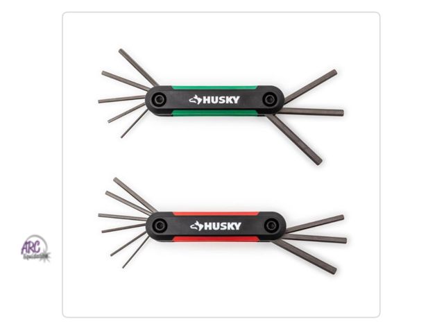 Lot 56-144564 - New Husky Folding Hex Key Set (9-
Pieces SAE, 8-Pieces MM) (Green/Red)