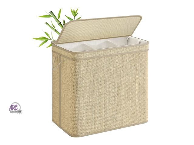 Lot 56-738118 - New  3-Section Laundry Hamper With Lid, 44.9 Gal (170 L) Large Laundry Basket With 3 Removable Machi...