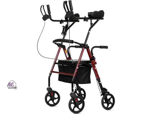 Lot 56-506410 - NEW-ELENKER Stand up Folding Rollator Walker, Aluminum Upright Rollator Walker with Sitting Seat and...